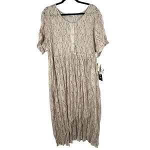 Gemini II Vintage Lace Short Sleeve Babydoll Sheer Midi Dress 16 NEW Deadstock